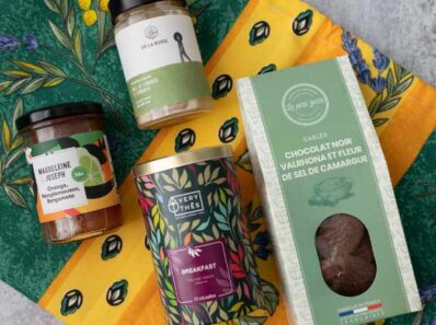 Flat lay of the products included in the Madalyn et Rose February 2023 gourmet artisanal subscription box