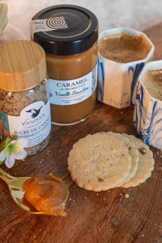 French coffee gift set including artisanal coffee, butter biscuits, and salted caramel in a deluxe box.